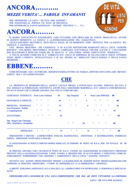 Il manifesto della lista di De Vita
